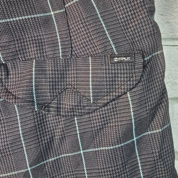 SPLIT USA MENS SHORT BLACK GRAY SM HOUNDSTOOTH PRINT TEAL ACCENT SIZE 36 EUC - Picture 8 of 8